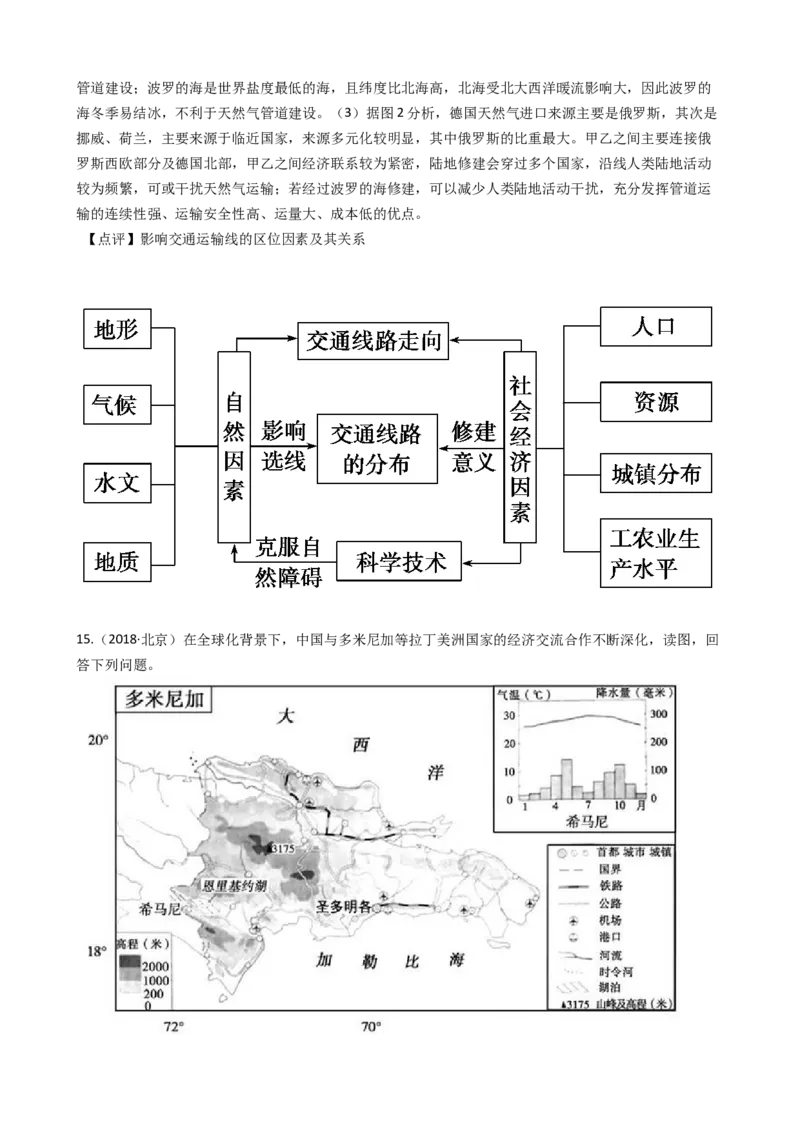 高考地理五年真题分类汇编（2017-2021）第24讲交通运输布局及其影响(教师版)_新高考复习资料_2022年新高考复习资料_高考地理五年真题分类汇编（2017-2021）（教师版+学生版）8.10更新