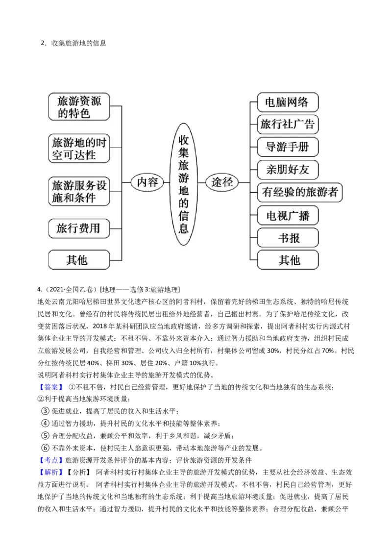 高考地理五年真题分类汇编（2017-2021）第32讲旅游地理(教师版)_新高考复习资料_2022年新高考复习资料_高考地理五年真题分类汇编（2017-2021）（教师版+学生版）8.10更新