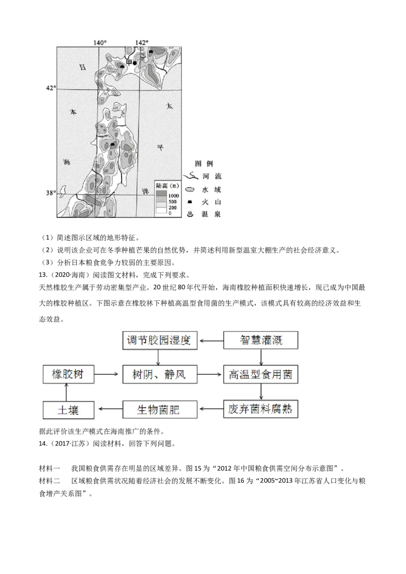高考地理五年真题分类汇编（2017-2021）第21讲农业地域类型(学生版)_新高考复习资料_2022年新高考复习资料_高考地理五年真题分类汇编（2017-2021）（教师版+学生版）8.10更新