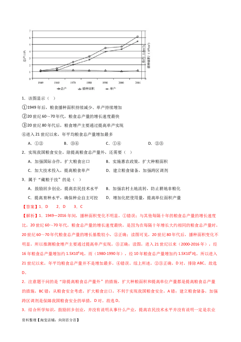 重难点11农业活动与粮食安全-2024年高考地理热点&middot;重点&middot;难点专练（新高考专用）（解析版）_新高考复习资料_2024年新高考复习资料_专项复习资料_教师版（含答案解析）