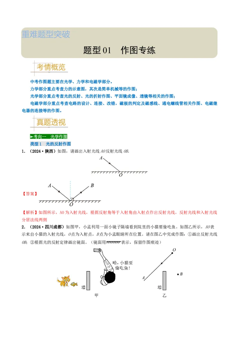 题型01作图专练-备战2025年中考物理真题题源解密（全国通用）（解析版）_8、物理总复习_2025年中考复习资料_备战2025年中考物理真题题源讲义（全国通用）