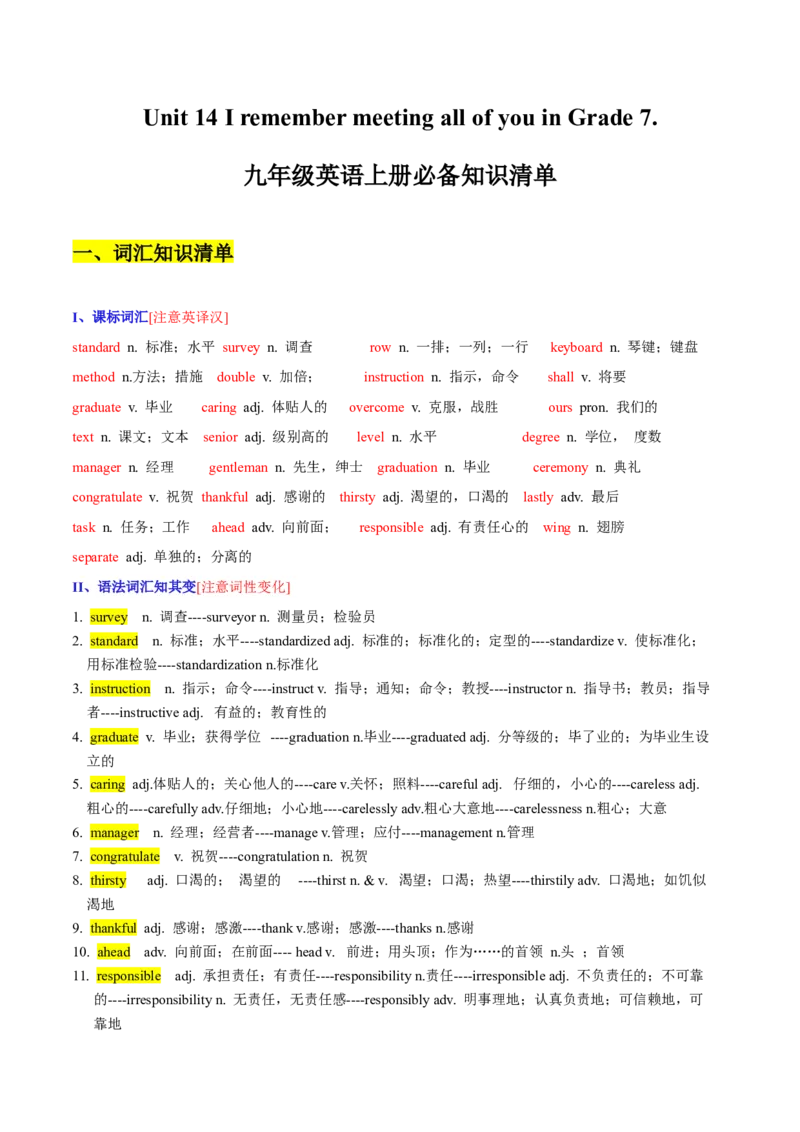 Unit14IremembermeetingallofyouinGrade7.-九年级英语全一册同步必备知识清单（人教版）_最新人教版英语九年级全册_新更新初中英语9全_10知识点_单元知识清单
