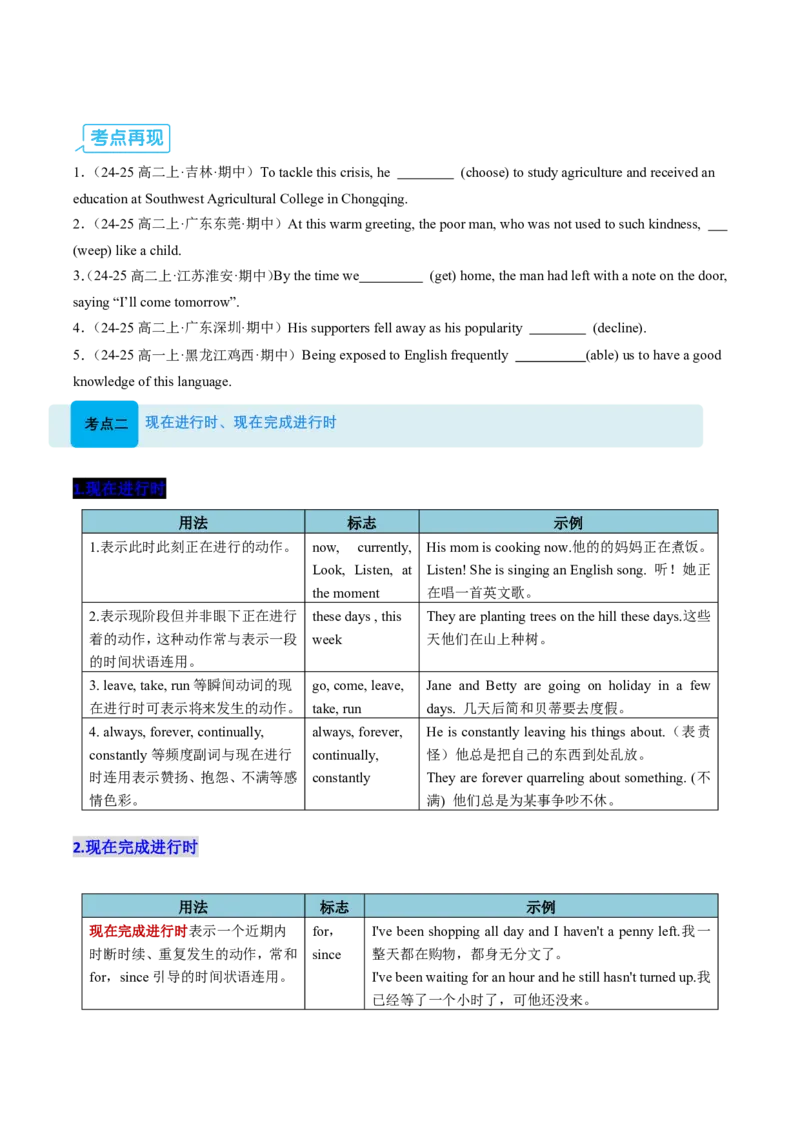 (复习进阶)专题06谓语动词&ldquo;核心引擎&rdquo;(原卷版)_高中三年全科资料_高中_高中1_2025高一高二英语暑假提升精品讲义（人教版）_2025《高中英语&bull;暑假提升精品讲义》高二(人教版2019)