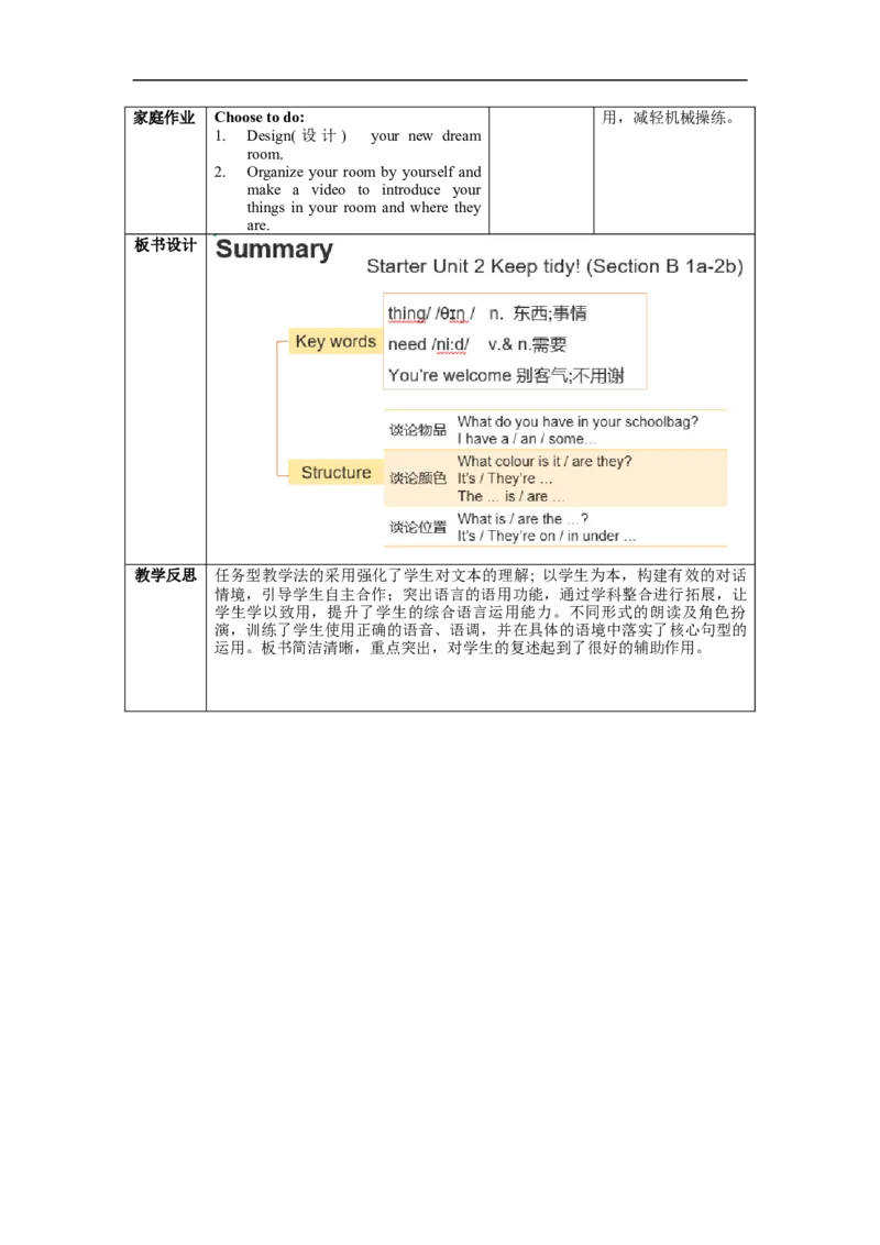 StarterUnit2第2课时（SectionB1a-2b)（教学设计）_最新人教版英语七年级上册_英语7上最新改版_01.英语7上-教案+PPT课件+分层作业+导学案第1套