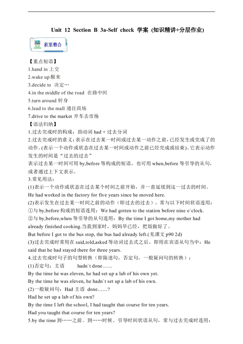 Unit12SectionB3a-Selfcheck学案(知识精讲+分层作业)(含答案)_最新人教版英语九年级全册_新更新初中英语9全_03课件+学案