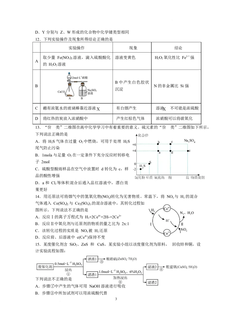 江苏省南京市六校联合体2024-2025学年高一下学期3月调研测试化学试卷_2025年04月试卷_0405江苏省南京市六校联合体2024-2025学年高一下学期3月调研测试