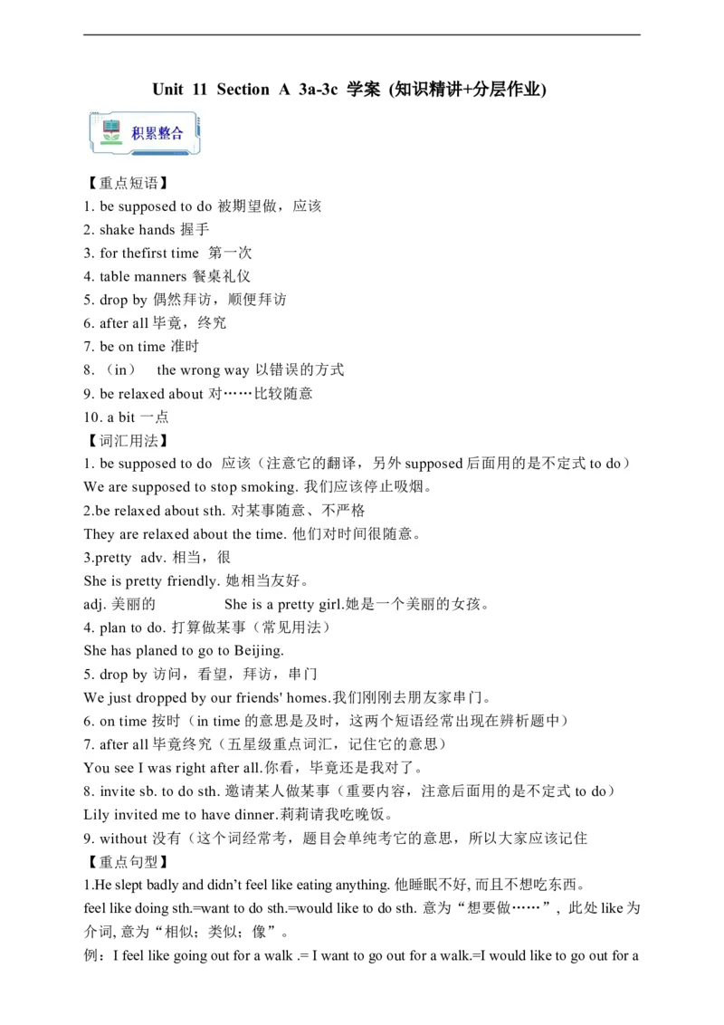 Unit11SectionA3a-3c学案(知识精讲+分层作业)(含答案)_最新人教版英语九年级全册_新更新初中英语9全_03课件+学案