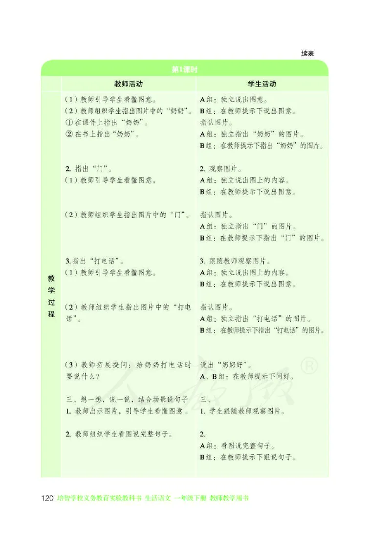 人教版-电子教材-生活语文一年级下册教师用书_电子课本_高中教学用书_教师用书