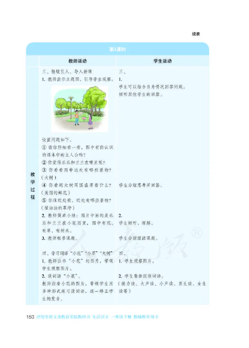 人教版-电子教材-生活语文一年级下册教师用书_电子课本_高中教学用书_教师用书