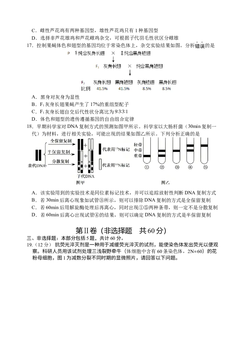 江苏扬州市邗江区2024-2025学年高一下学期期中考试生物试卷_2025年05月试卷_0518江苏省扬州市邗江区2024-2025学年高一下学期期中考试