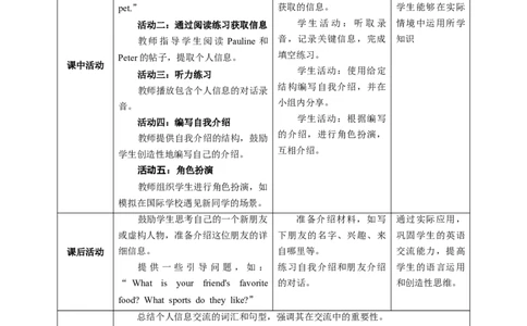 Unit1SectionBWhatdoweneedtoknowaboutanewfriend？教学设计_最新人教版英语七年级上册_英语7上最新改版_02.英语7上-教案（表格式）