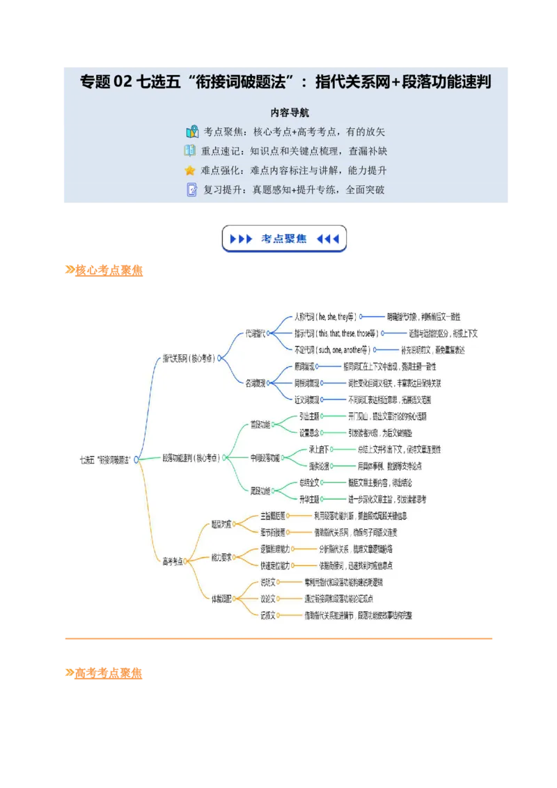 (技能篇)专题02七选五&ldquo;衔接词破题法&rdquo;：指代关系网+段落功能速判(解析版)_高中三年全科资料_高中_高中1_2025高一高二英语暑假提升精品讲义（人教版）