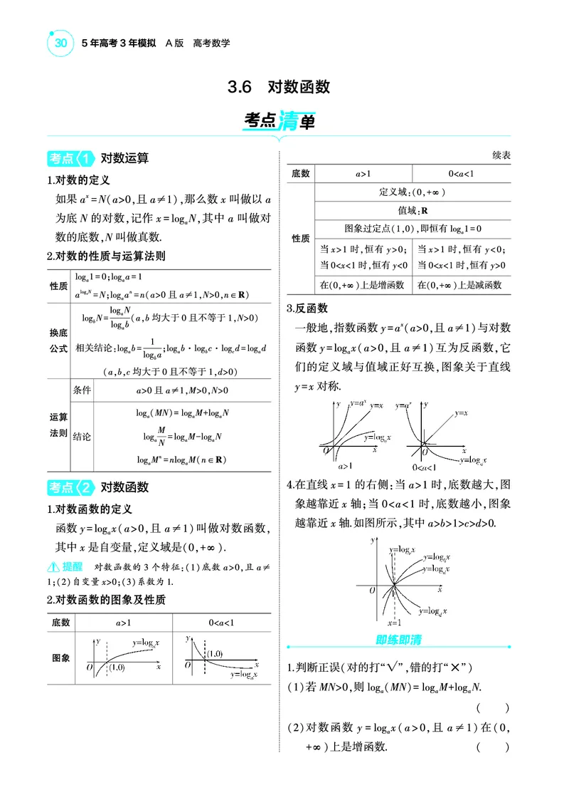 1_3.6对数函数讲解册_高中三年全科资料_高考数学《考点考法清单》2025版_03专题三函数及其性质