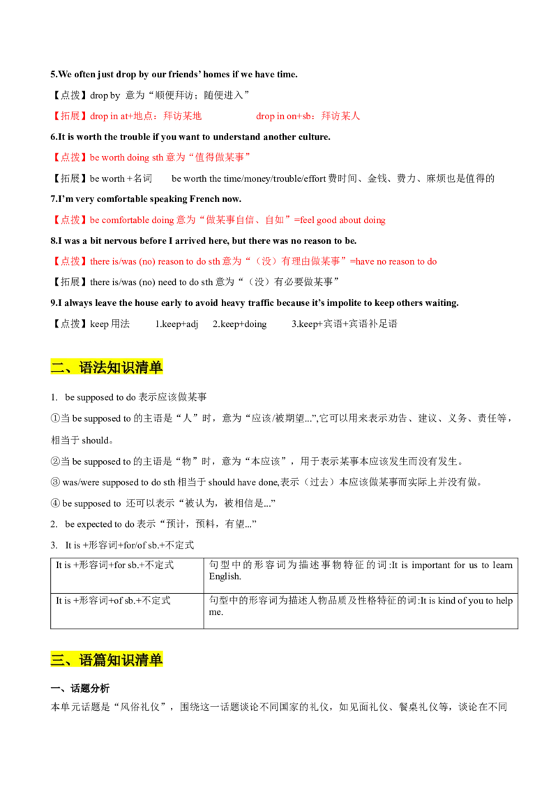 Unit10Youaresupposedtoshakehands.-九年级英语全一册同步必备知识清单（人教版）_最新人教版英语九年级全册_新更新初中英语9全_10知识点_单元知识清单