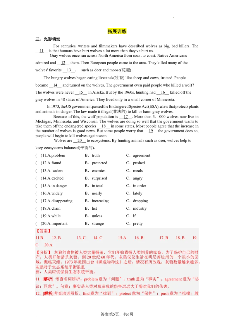Unit11第5课时(SectionB2a-2e)（分层作业）解析版一_最新人教版英语九年级全册_旧版可参考_01.英语9全一册-新课标PPT课件+教案+学案+作业第1套_分层作业