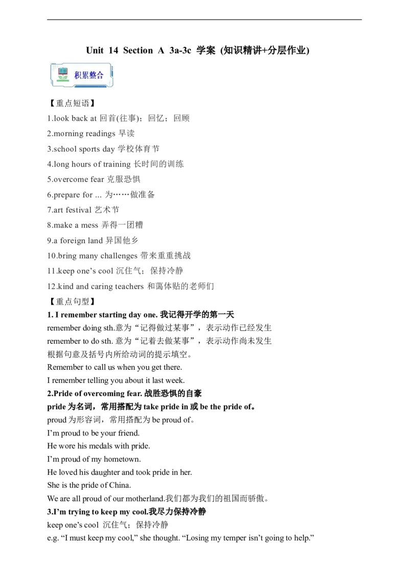 Unit14SectionA3a-3c学案(知识精讲+分层作业)(含答案)_最新人教版英语九年级全册_新更新初中英语9全_03课件+学案