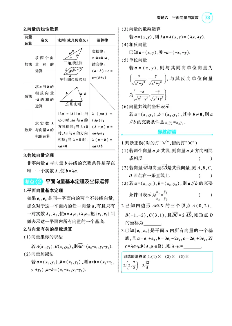 1_6.1平面向量的概念及线性运算平面向量基本定理及坐标表示讲解册_高中三年全科资料_高考数学《考点考法清单》2025版_06专题六平面向量与复数