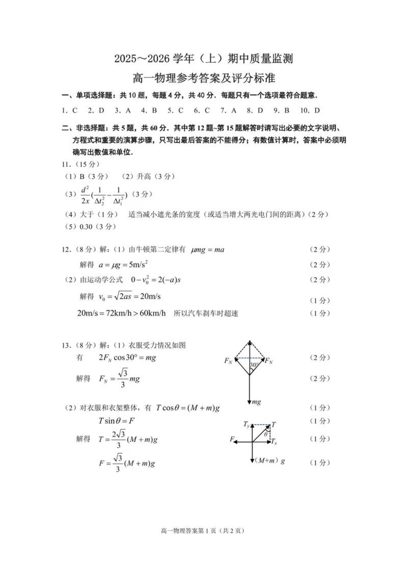 江苏省南通市2025-2026学年高一上学期期中考试物理PDF版含答案_2025年12月高一试卷_251220江苏省南通市2025-2026学年高一上学期期中考试