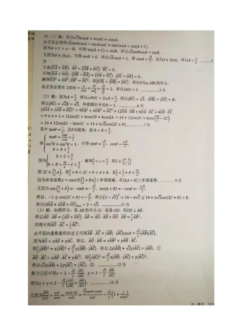 数学答案_2025年05月试卷_0530四川省成都市树德中学2024-2025学年高一下学期5月月考试题_四川省成都市树德中学2024-2025学年高一下学期5月月考数学试题（图片版，含答案）