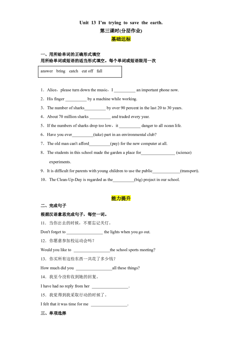 Unit13第3课时(SectionAGrammarFocus-4c)（分层作业）试卷版-九年级英语全一册同步备课系列（人教新目标GoForIt!）_最新人教版英语九年级全册_新更新初中英语9全_02课件+教案+学案
