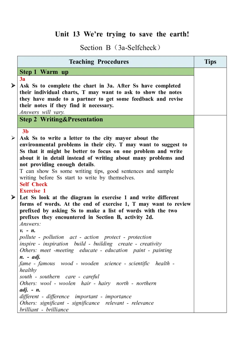 Unit13SectionB(3a-SelfCheck)_最新人教版英语九年级全册_新更新初中英语9全_05教案（多套）_分课时教案全英_Unit13
