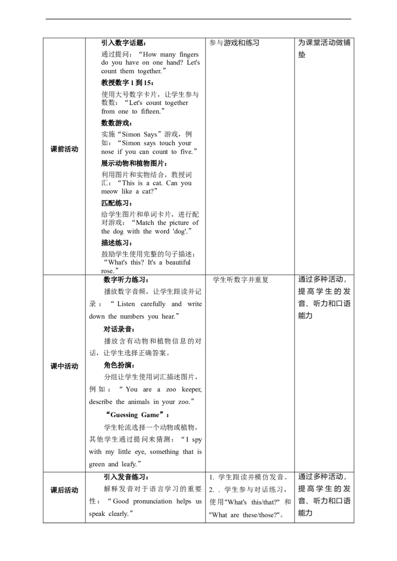 StarterUnit3SectionAWhatisfuninayard_最新人教版英语七年级上册_英语7上最新改版_02.英语7上-教案（表格式）