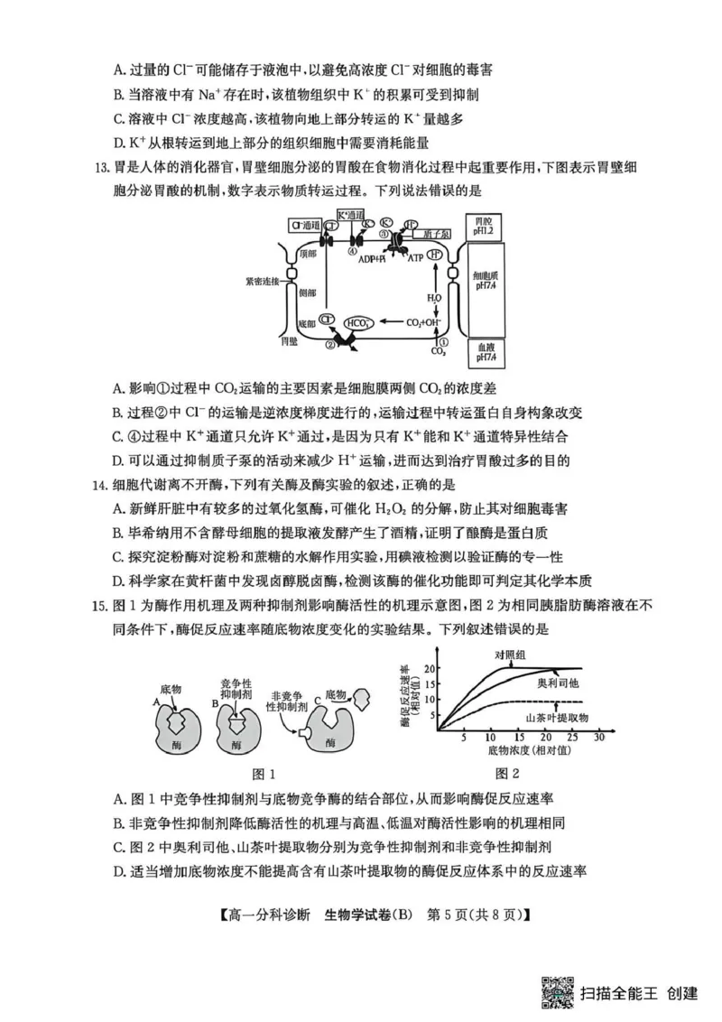 江南十校2025-2026学年高一上学期12月联考生物B_2025年12月高一试卷_251228安徽省江南十校2025-2026学年高一上学期12月联考（全）