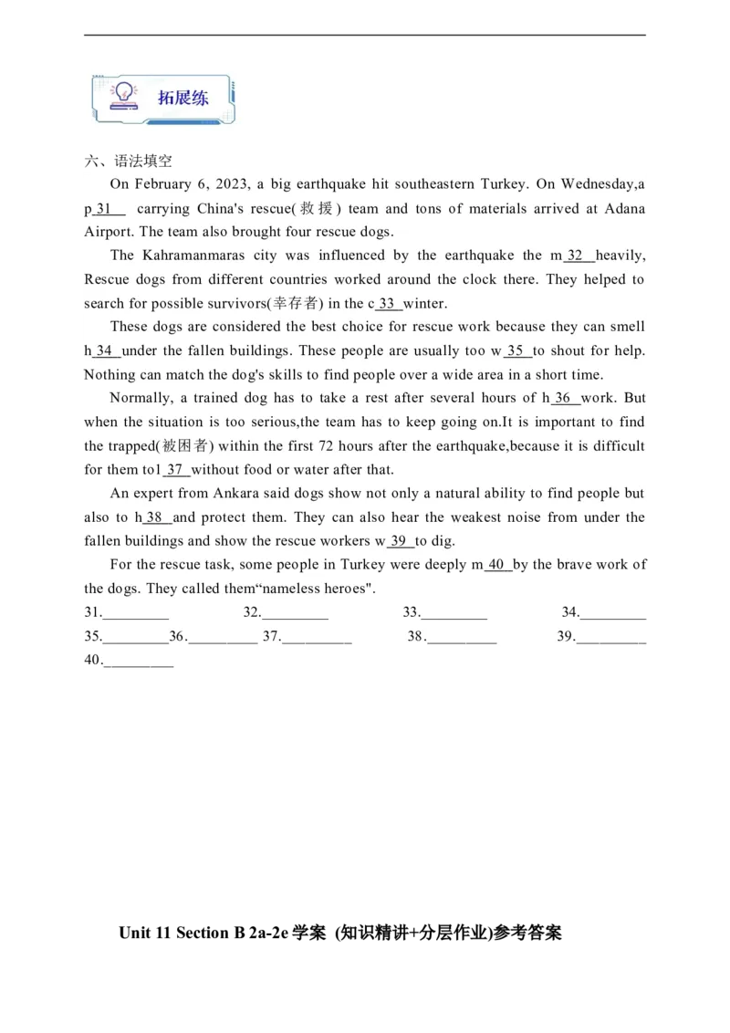 Unit11SectionB2a-2e学案(知识精讲+分层作业)(含答案)_最新人教版英语九年级全册_新更新初中英语9全_03课件+学案
