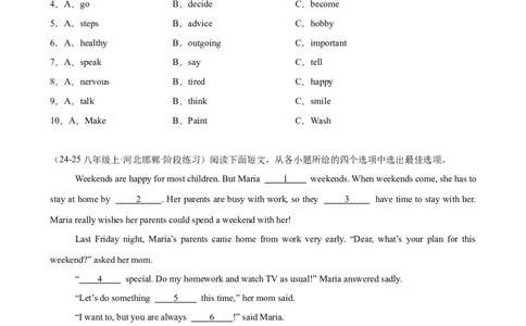 Unit4单元话题完形填空练习（学生版）_最新人教版英语八年级下册_旧版（有参考价值）_版本二_八年级英语下册（人教版）_单元重难点易错题精练-U216