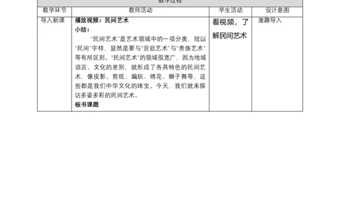 11多姿多彩的民间艺术（第一课时）+教案-四年级下册道德与法治_A493小学道法_26新四年级道法下册（统编版）_教学教案_教案四