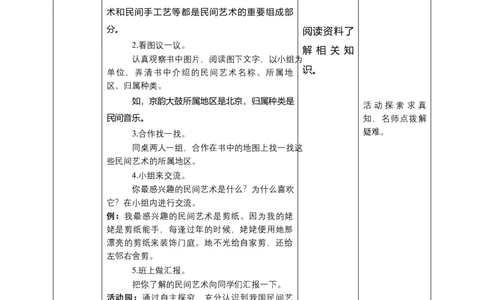 11多姿多彩的民间艺术（第一课时）+教案-四年级下册道德与法治_A493小学道法_26新四年级道法下册（统编版）_教学教案_教案四