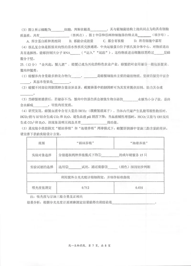 江苏省泰州中学2025-2026学年高一上学期11月期中考试生物PDF版含答案_2025年12月高一试卷_251214江苏省泰州中学2025-2026学年高一上学期11月期中考试（全）