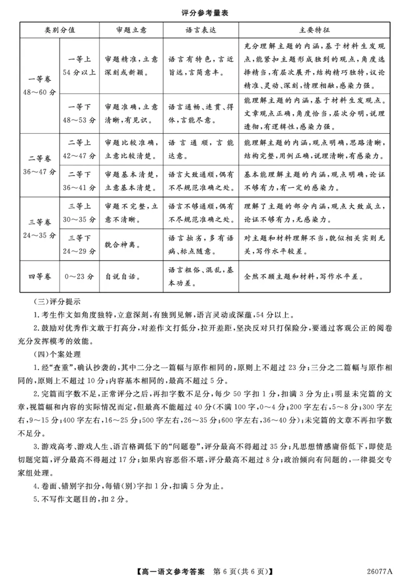 河北省石家庄市（藁城、新乐、晋州、无极、赵县、高邑、平山）七县2025-2026学年高一上学期1月联考语文试题答案-语文_2026年01月高一试卷