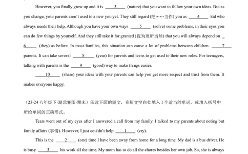 Unit4单元话题语法填空练习（学生版）_最新人教版英语八年级下册_旧版（有参考价值）_版本二_八年级英语下册（人教版）_单元重难点易错题精练-U216