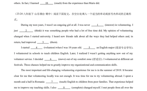 Unit2单元话题（志愿服务）语法填空15篇（学生版）_最新人教版英语八年级下册_旧版（有参考价值）_版本二_八年级英语下册（人教版）_重难点讲练-U221
