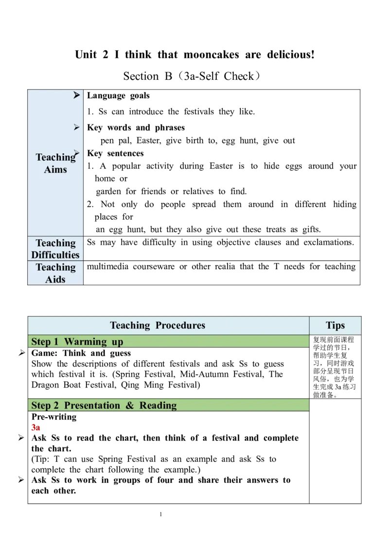 Unit2SectionB（3a-SelfCheck）教案_最新人教版英语九年级全册_新更新初中英语9全_05教案（多套）_分课时教案全英_Unit2