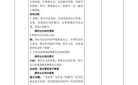 1.学会尊重（第二课时）教案-六年级下册道德与法治_A493小学道法_26新六年级道法下册（统编版）_教学教案_教案四（配套课件四）
