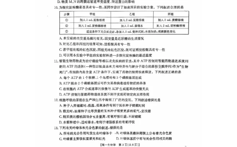 河北省邢台市卓越联盟2025-2026学年高一上学期第三次月考生物试题_2026年01月高一试卷_260113河北省邢台市卓越联盟2025-2026学年高一上学期1月月考（全）