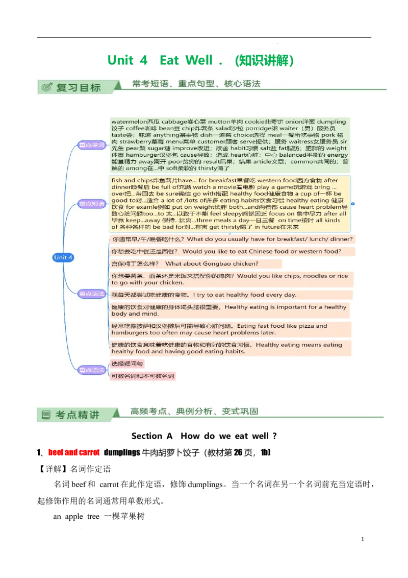 Unit4EatWell.（知识讲解）-2024-2025学年七年级新教材英语下册基础知识专项讲练（人教版2024）_最新人教版英语七年级下册_七下英语2025版_19.知识点讲解