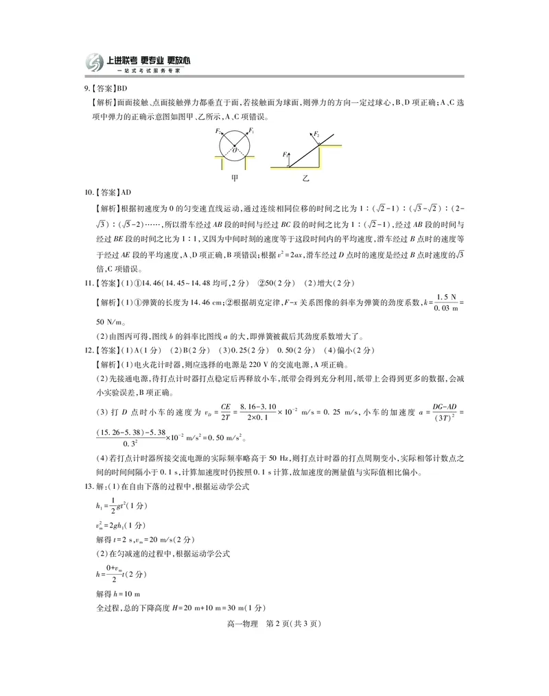 江西省上进联考2025-2026学年高一上学期11月期中考试&middot;物理答案_2025年11月高一试卷_251114江西省上进联考2025-2026学年高一上学期11月期中考试（全）