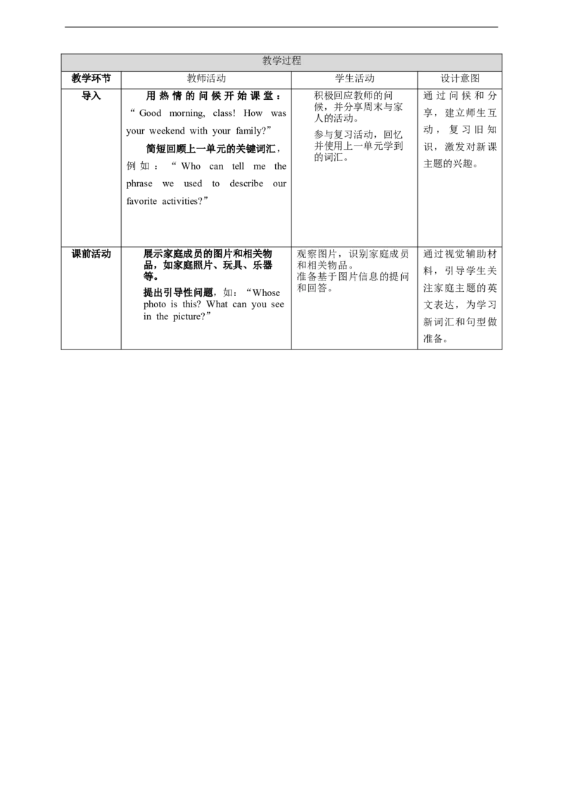 Unit2SectionAWhatisyourfamilylike？教学设计_最新人教版英语七年级上册_英语7上最新改版_02.英语7上-教案（表格式）