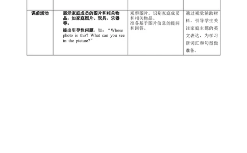 Unit2SectionAWhatisyourfamilylike？教学设计_最新人教版英语七年级上册_英语7上最新改版_02.英语7上-教案（表格式）