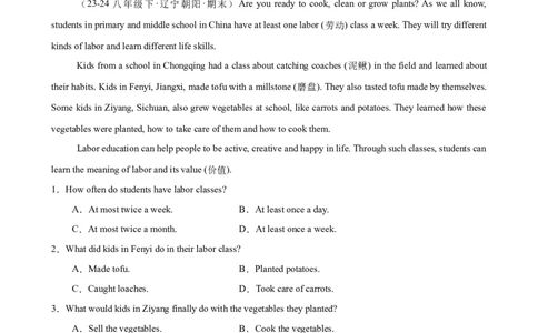 Unit3Couldyoupleasecleanyourroom单元话题阅读理解练习（学生版）_最新人教版英语八年级下册_旧版（有参考价值）_版本二_八年级英语下册（人教版）_单元重难点易错题精练-U216