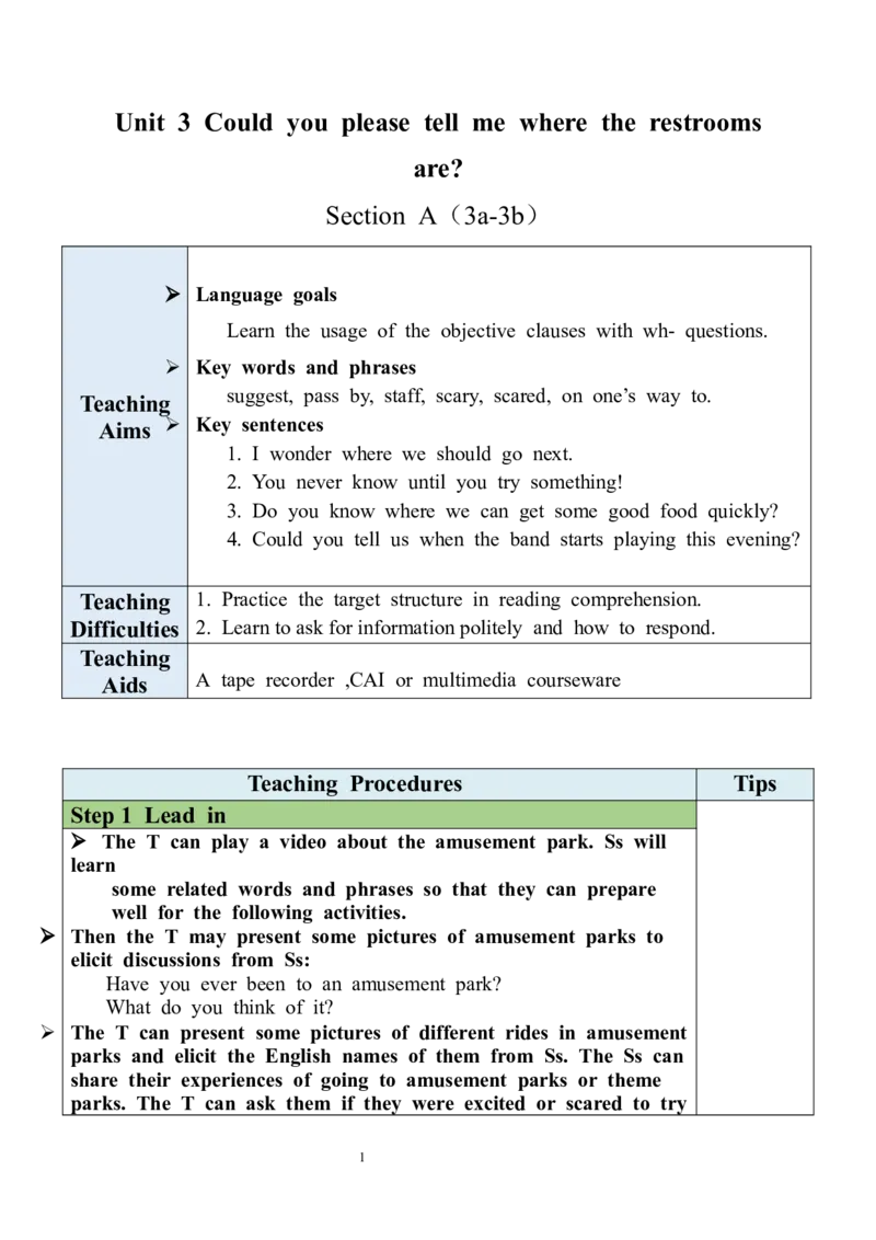 Unit3SectionA（3a-3b）教案_最新人教版英语九年级全册_新更新初中英语9全_05教案（多套）_分课时教案全英_Unit3