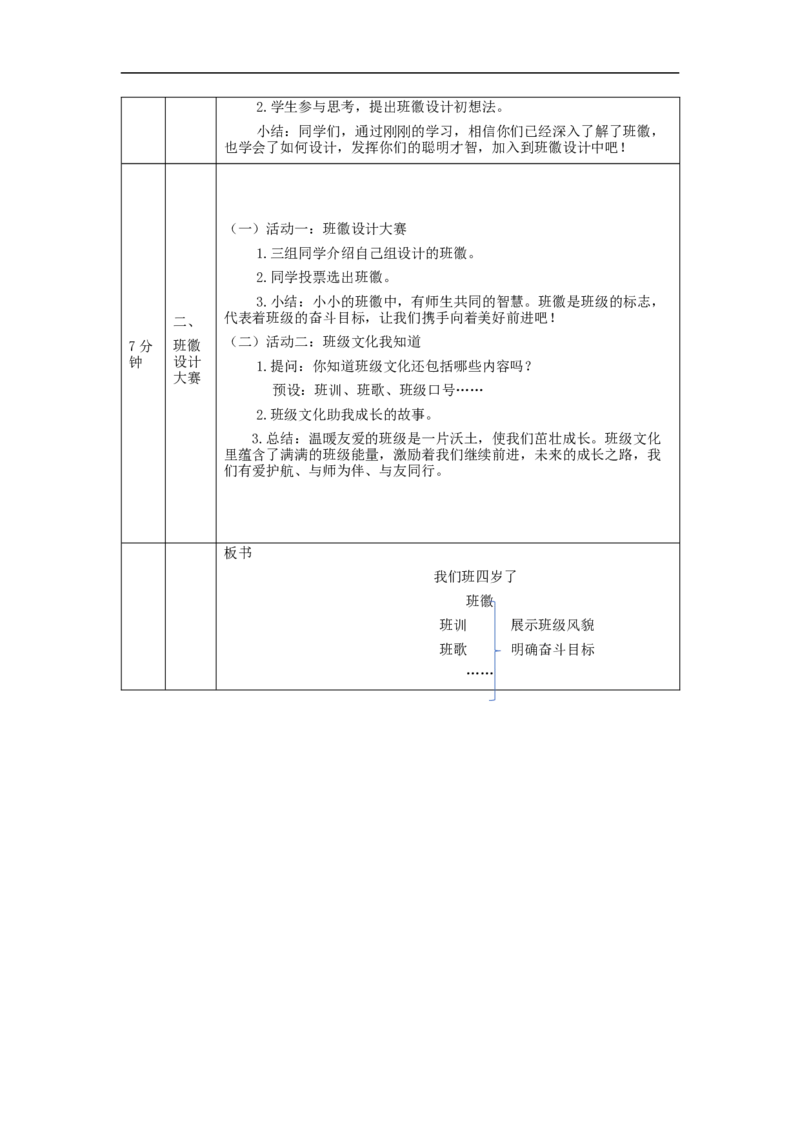 0909四年级道德与法治(统编版)我们班四岁了-第2课时1教学设计_A493小学道法_人教版小学道德与法治教学资源包_小学道法（智慧教育课件与教案）_1-6上册（道德与法治智慧教育课件）