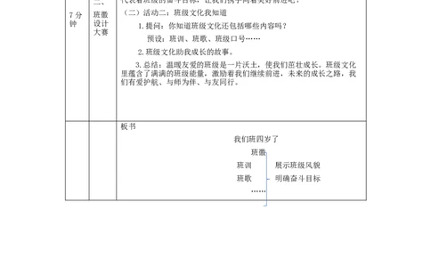 0909四年级道德与法治(统编版)我们班四岁了-第2课时1教学设计_A493小学道法_人教版小学道德与法治教学资源包_小学道法（智慧教育课件与教案）_1-6上册（道德与法治智慧教育课件）