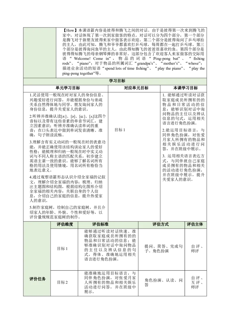 Unit2We'reFamily（大单元教学设计）_最新人教版英语七年级上册_英语7上最新改版_03.英语7上-大单元教学设计