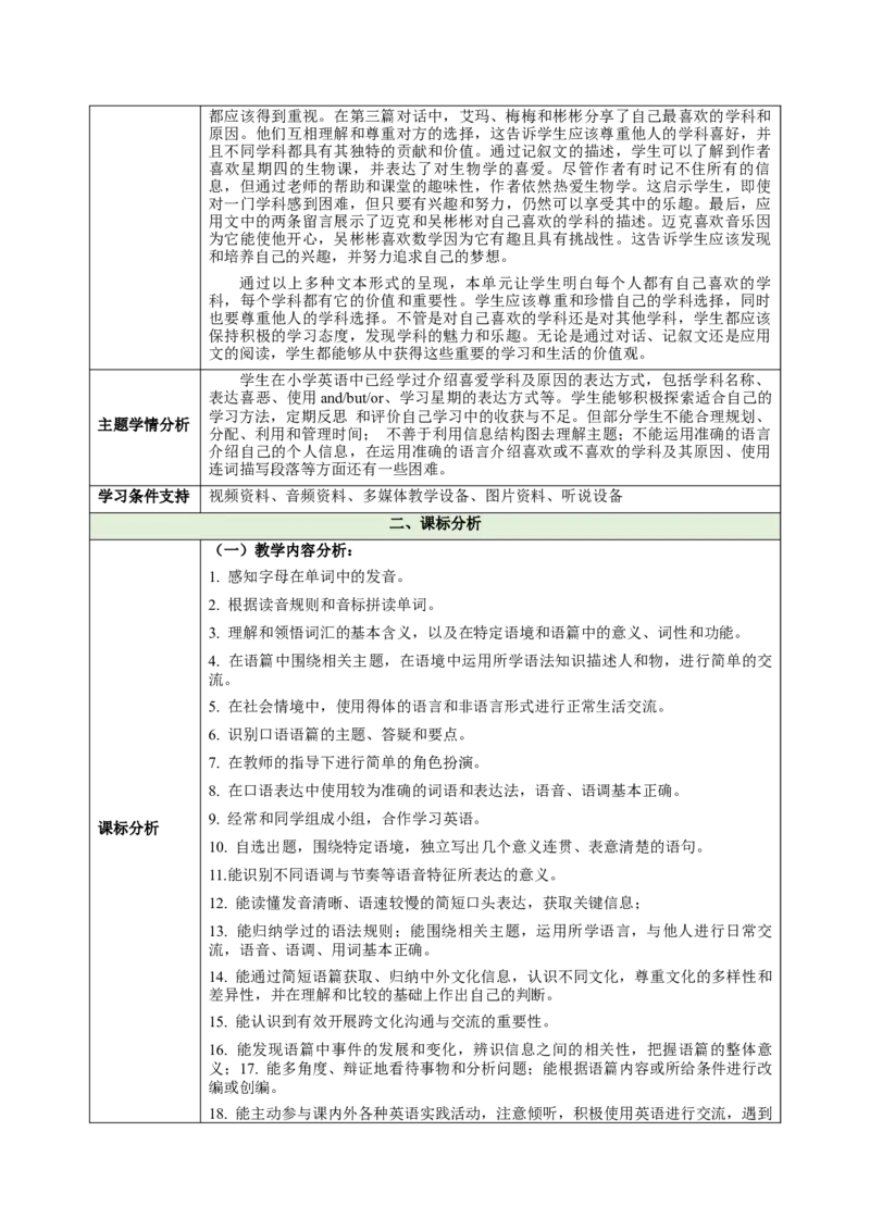 Unit4MyFavouriteSubject（大单元教学设计）_最新人教版英语七年级上册_英语7上最新改版_03.英语7上-大单元教学设计