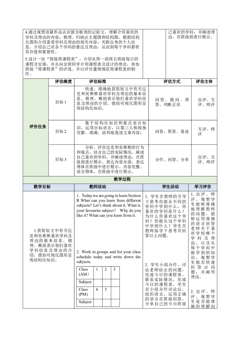 Unit4MyFavouriteSubject（大单元教学设计）_最新人教版英语七年级上册_英语7上最新改版_03.英语7上-大单元教学设计