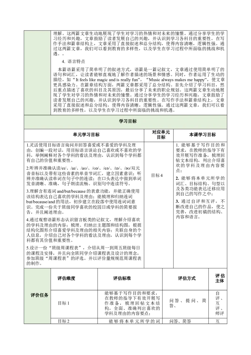 Unit4MyFavouriteSubject（大单元教学设计）_最新人教版英语七年级上册_英语7上最新改版_03.英语7上-大单元教学设计